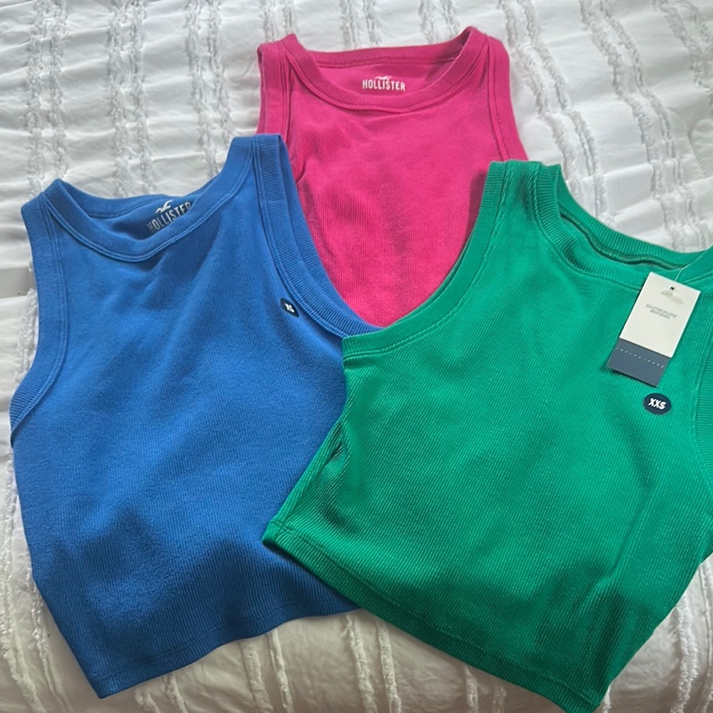 Hollister Vibrant Tank Top Trio - Blue, Pink, Green
